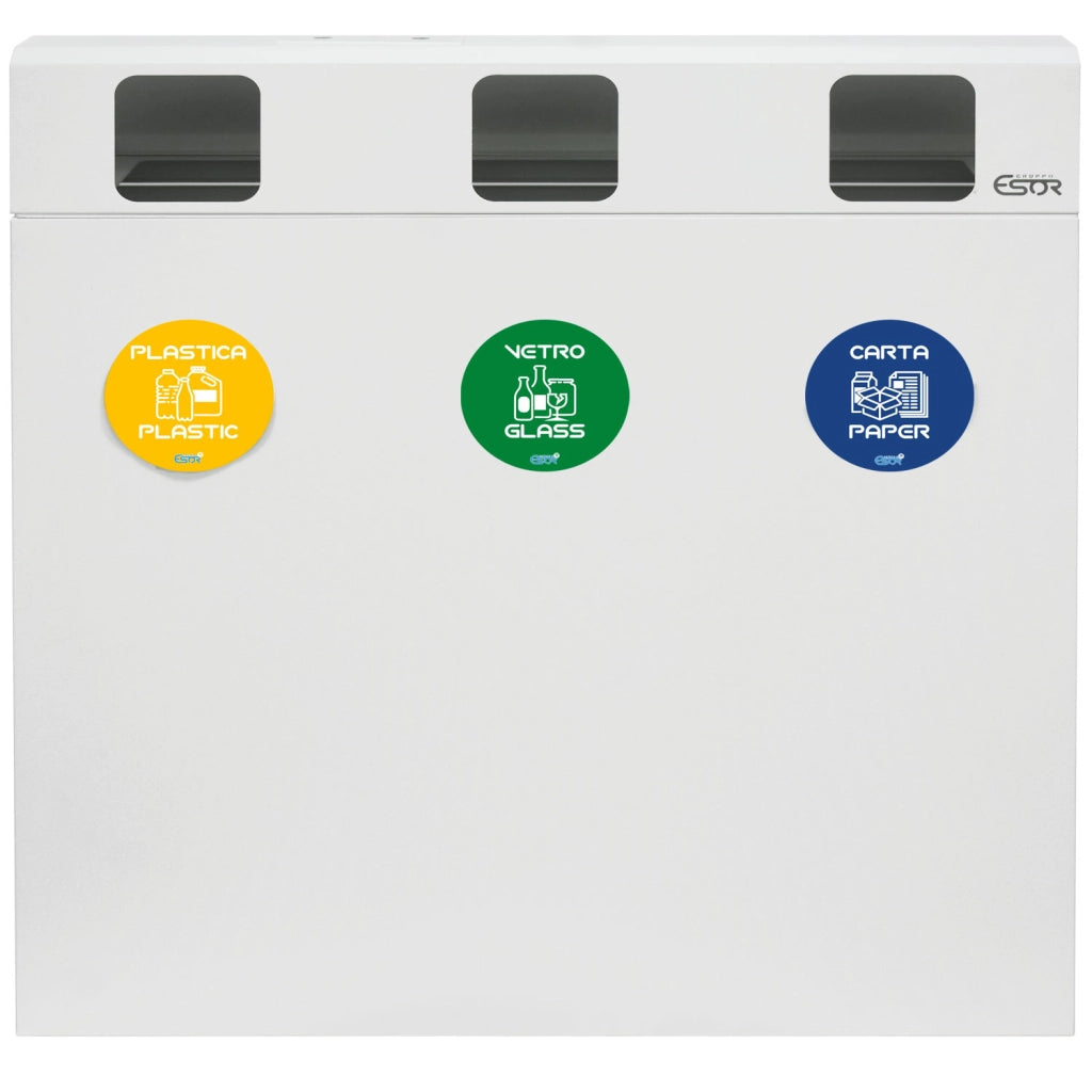 Pattumiera per Raccolta Differenziata 3 Scomparti 180 L 90x30x96 cm in Acciaio Verniciato Bianco