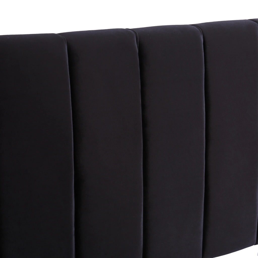 Letto imbottito in velluto nero 160x200 cm con rete a doghe, 2 cassetti e testiera alta