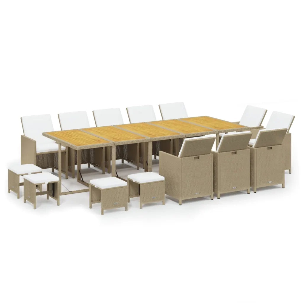 Set da Pranzo da Giardino 15 pz con Cuscini in Polyrattan Beige 3095610