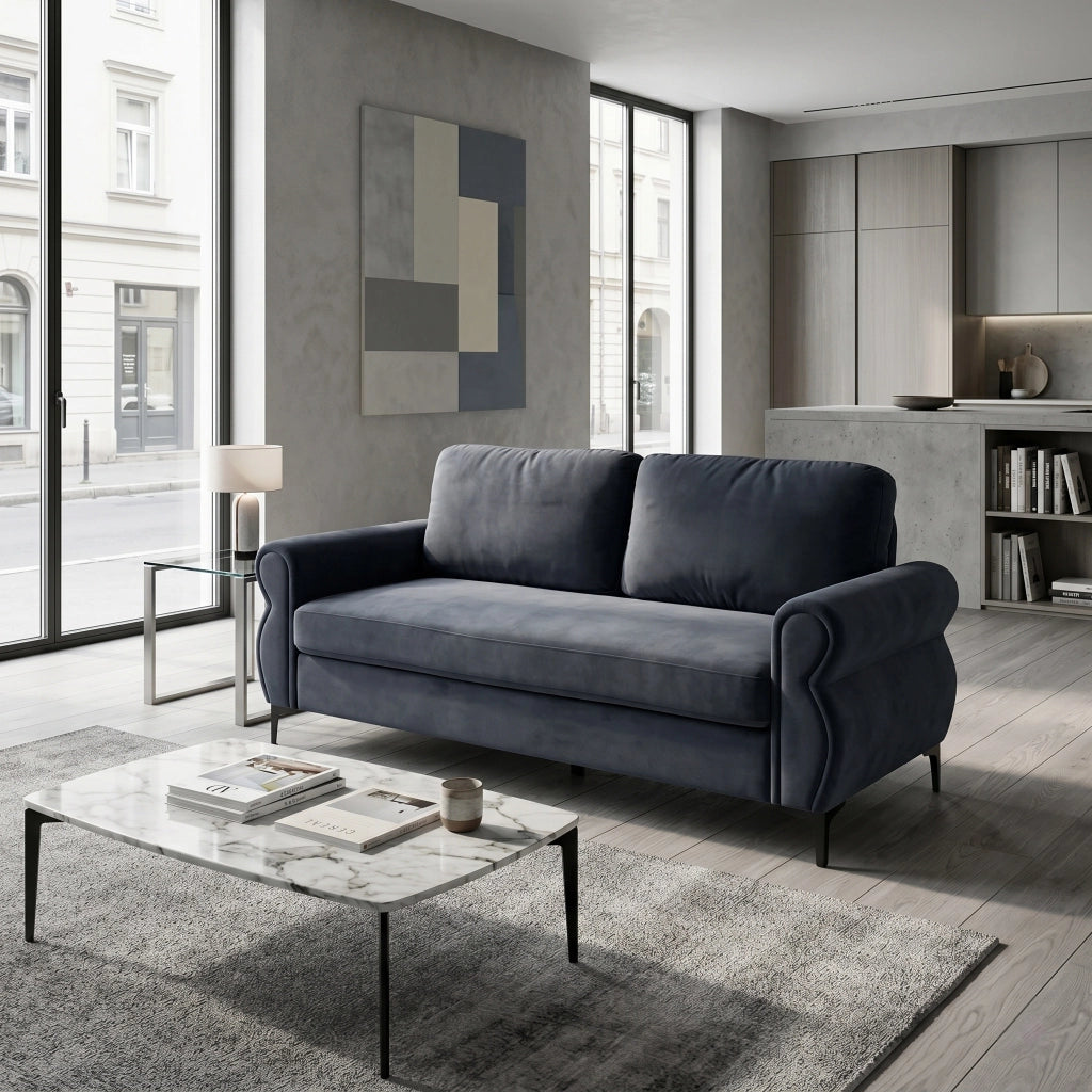 Divano lineare con struttura in metallo e legno, seduta ergonomica, rivestimento sfoderabile, 173,5 cm, grigio scuro