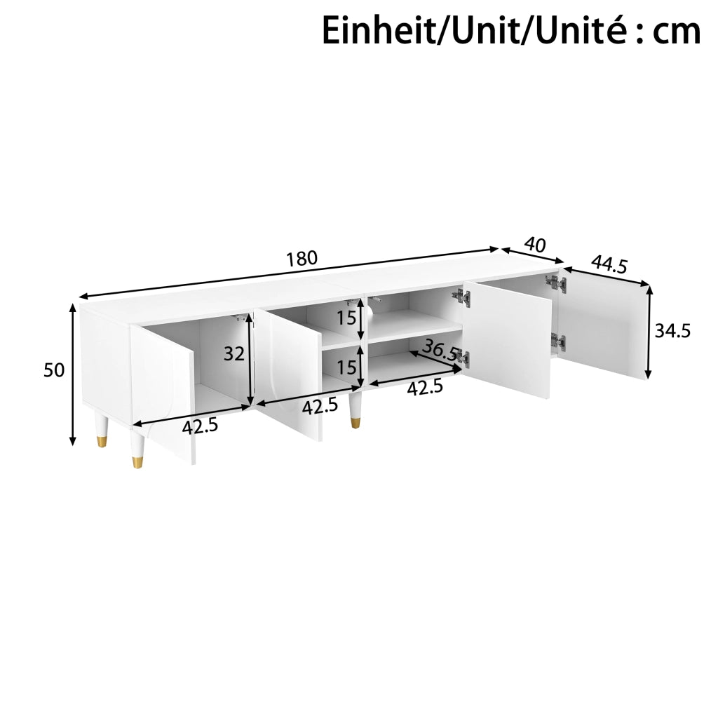 Mobile TV con 4 ante; vani aperti e passacavi - per soggiorno - 180 x 40 x 50 cm - bianco