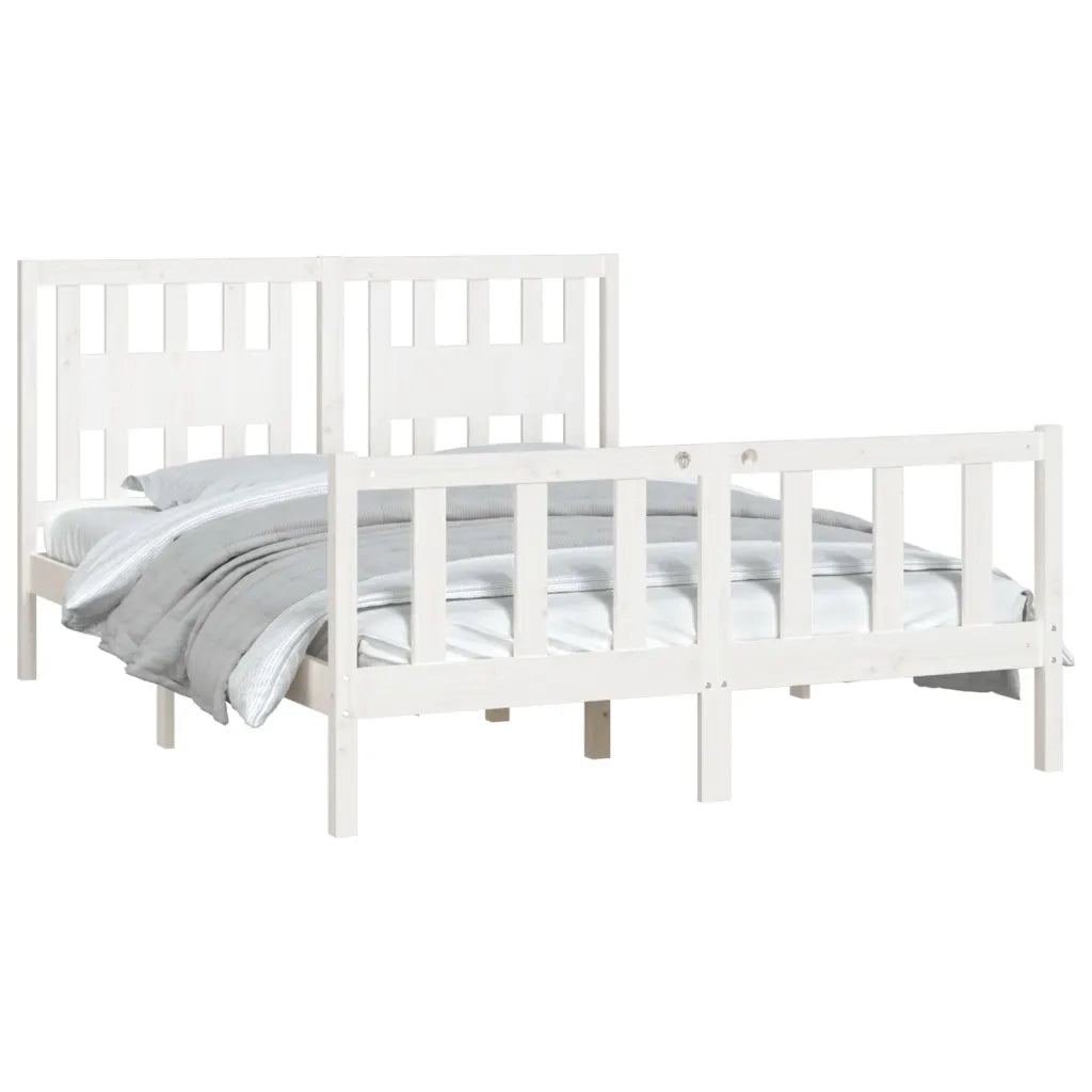 Giroletto con Testiera-Struttura Letto con testiera Bianco Legno Massello di Pino 140x200 cm