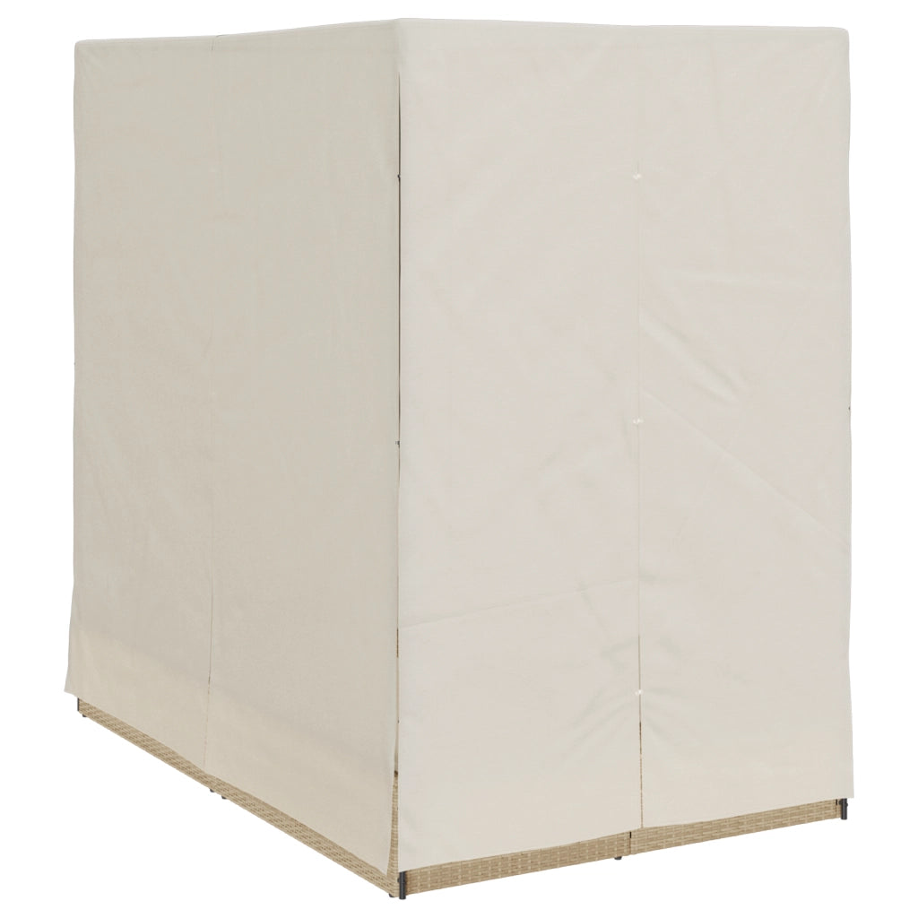 Lettino da Sole Doppio con Tetto e Tendine Beige in Vimini
