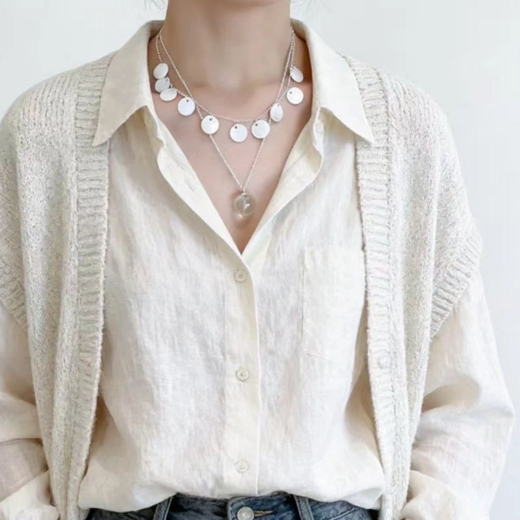 Collana di perline rotonde a forma di conchiglia dal design ricercato, collana con cristalli a goccia
