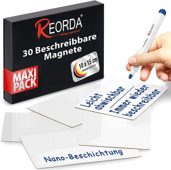 Strisce Magnetiche Descrivibili - 30 Magnetici Descrivibili - 10 x 15 cm (Bianco) - Magnetici Descrivibili per Tabellone Whiteboard, Kanban, Pannello Magnetico o come Magnetici Descrivibili per il Frigorifero