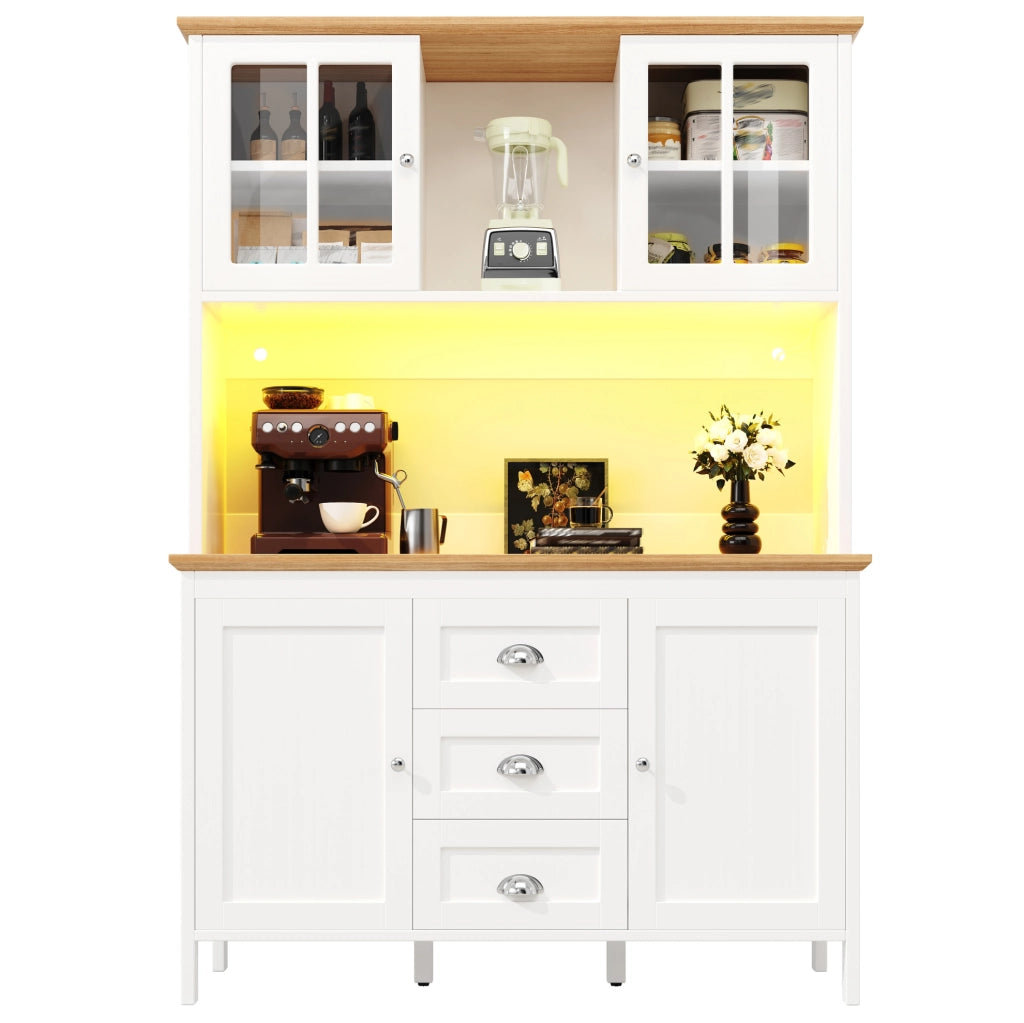 Armadio alto con LED, 4 ante e 3 cassetti, bianco, 120x40x179 cm