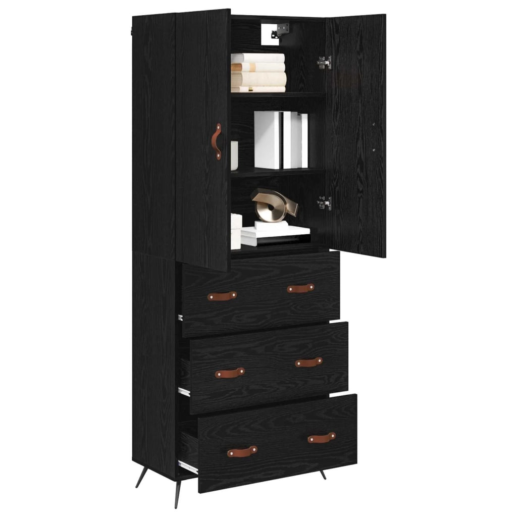 Credenza | Madia | Buffet da pranzo | Armadio da pranzo Rovere Nero 69,5 x 34 x 180 cm Legno multistrato