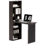 Scrivania Moderna Pieghevole con Libreria e Lavagna, in Legno e Metallo, 98x51x153 cm, Marrone