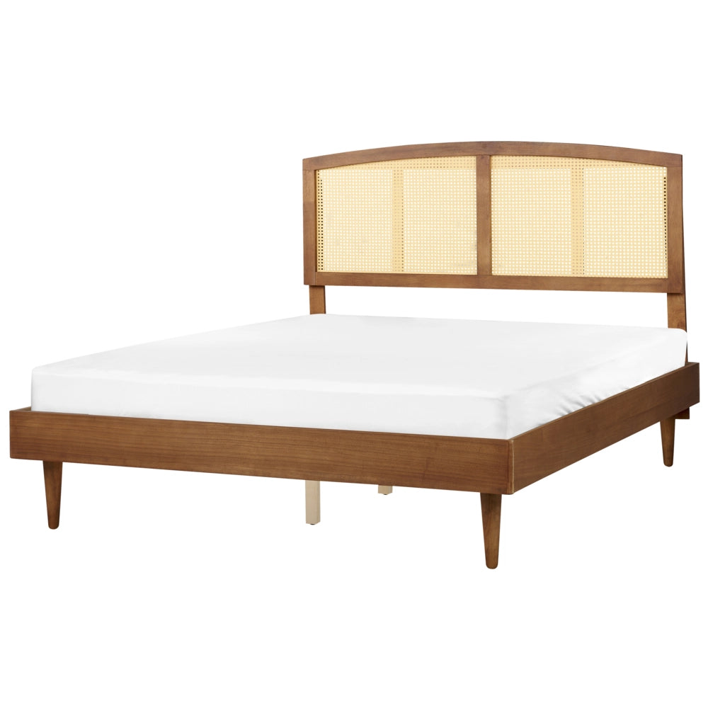 Letto in legno di gomma chiaro UE matrimoniale con LED 160 x200 cm con testiera a doghe Stile rustico minimalista