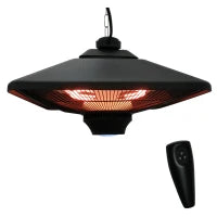 Lampada Riscaldante per Esterni con Luce LED, Potenza 1000/2000W e Telecomando, 43x43x25cm, Nero