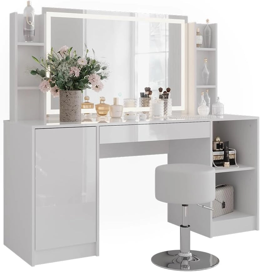 Tavolo da toeletta Sherry, Bianco/bianco lucido, 158.2 cm 5 parti