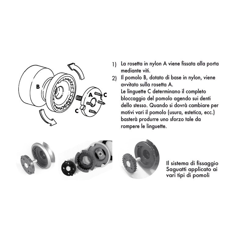 Pomolo fisso per porta SAGUATTI 161/80AB in alluminio argento lucido