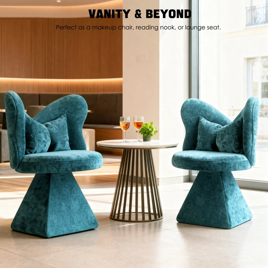 Poltrona girevole senza braccioli con base stabile in tessuto chenille blu 52×52×46 cm