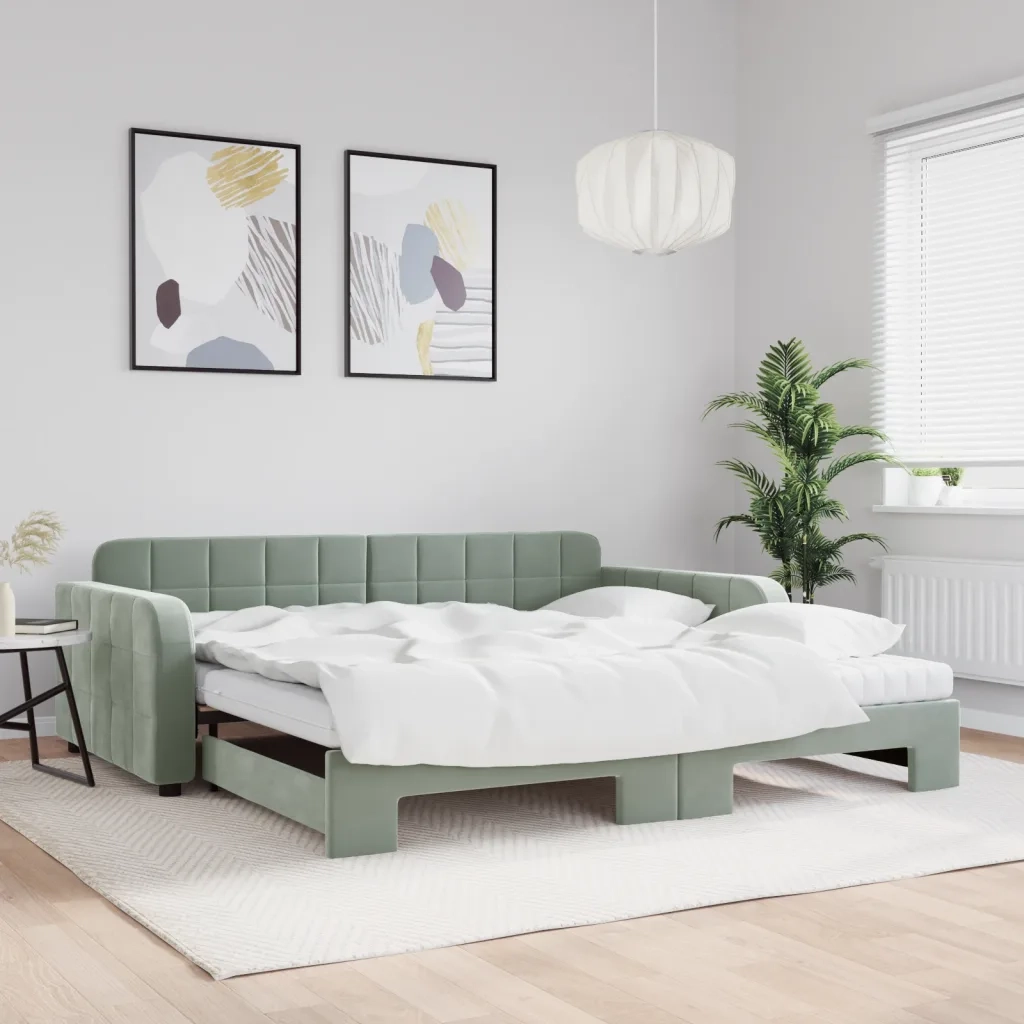 Divano Letto Estraibile Materassi Grigio Chiaro 100x200 Velluto 3196960