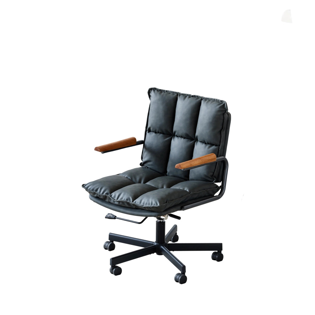 Sedia da ufficio ergonomica girevole in similpelle con altezza regolabile e base in metallo nero