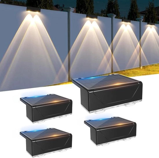 Illuminazione per cancelli alimentata da energia solare - Set di 4 lampade per esterno - Impermeabile e con 3 livelli di illuminazione - Per cancelli, scale e terrazze