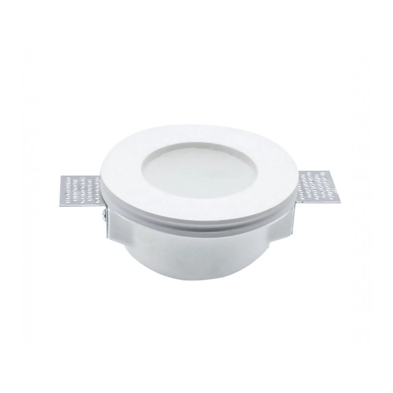 Portafaretto Da Incasso A Scomparsa Corpo Rotondo In Gesso Vetro Satinata Portalampada GU10 Incluso SKU-3692
