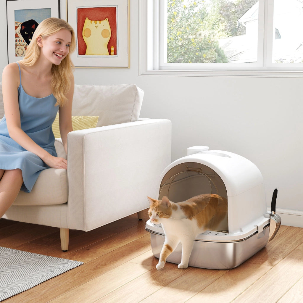 Arenero per Gatti ¨C zephmum ¨C 52.4x41.3x39.9 cm Bianco Acciaio Inox