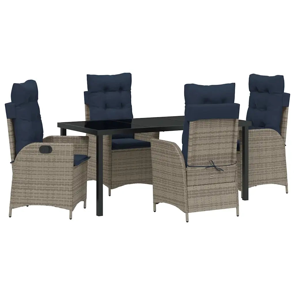 Set da Pranzo per Giardino 5 pcs Grigio e Nero Rattan 3380578
