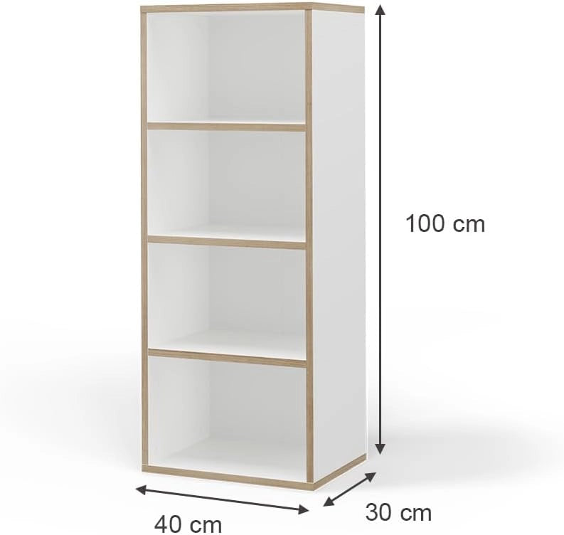 Libreria Tetrix, Bianco, 40 x 100 cm con 4 scomparti, adatto per riporre libri e oggetti decorativi