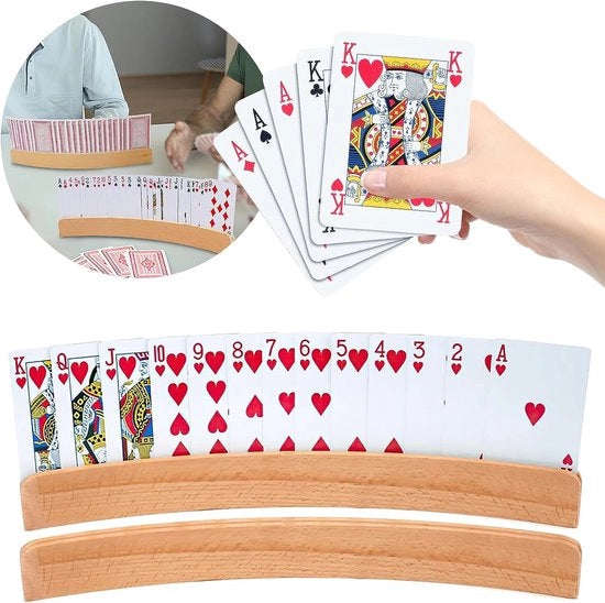Set di 2 teniere per bambini, teniere per carte da gioco, teniera per carte, teniera in legno 33 cm, stand per carte senza mani, teniera per giocatori per bambini, anziani, adulti, disabili
