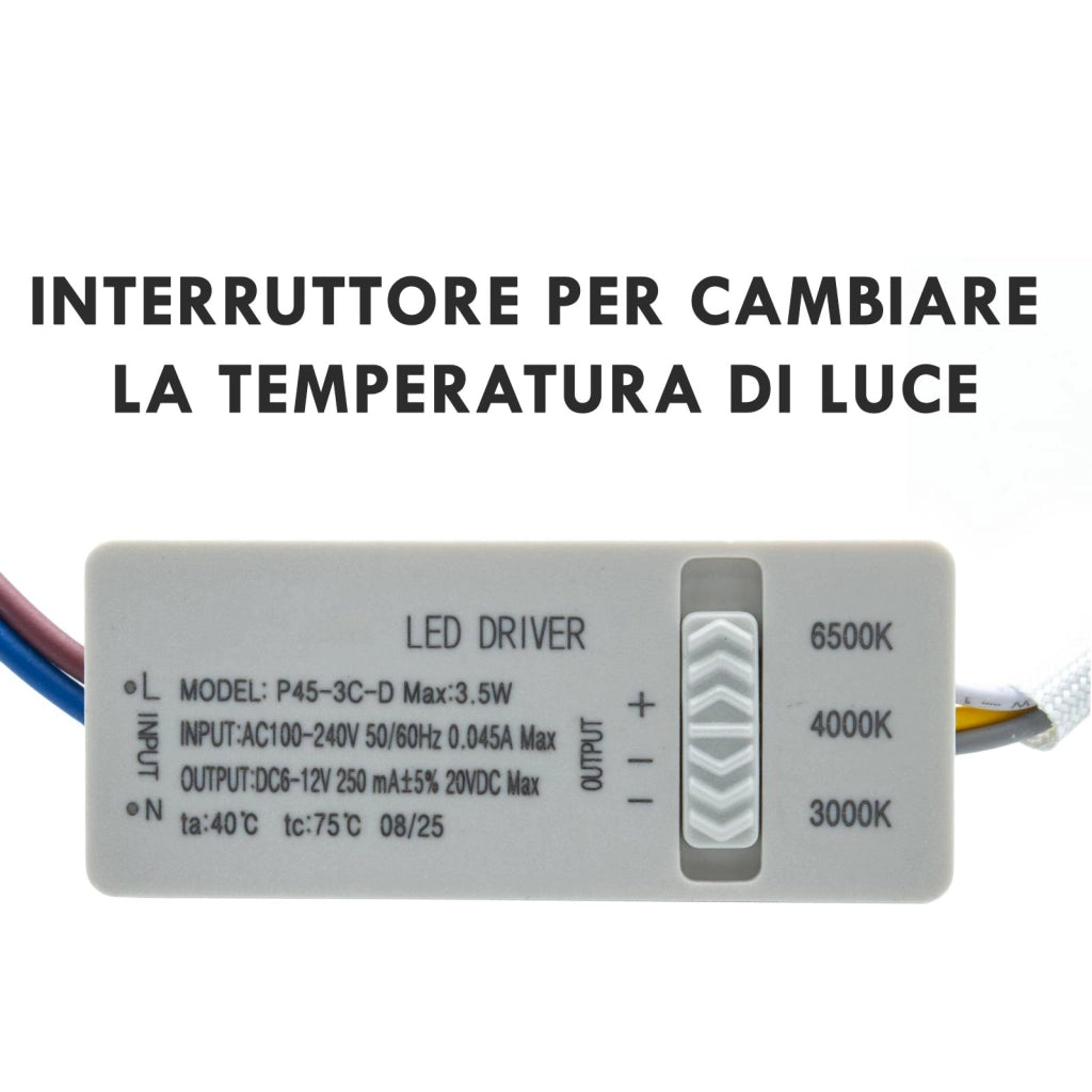 Mini Faretto Spot LED 3W COB Orientabile CCT con Driver 230V Bianco Argento Punto Luce Vetrine Negozi Mobili ARGENTO