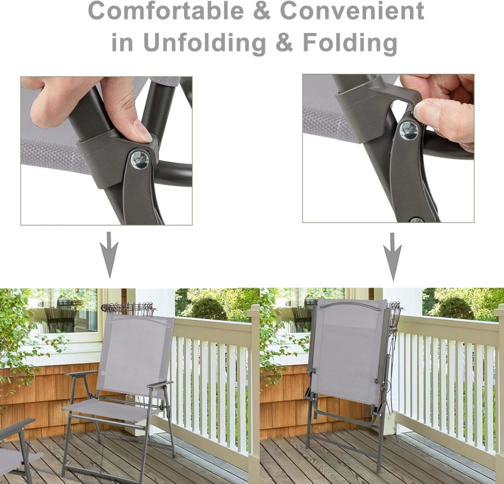 Sedie Pieghevoli, Set di 4 Sedie da Campeggio Portatili con Schienale Alto, Carico fino a 150kg, Sedia da Esterno con Serratura di Sicurezza, per Giardino, Terrazzo, Spiaggia