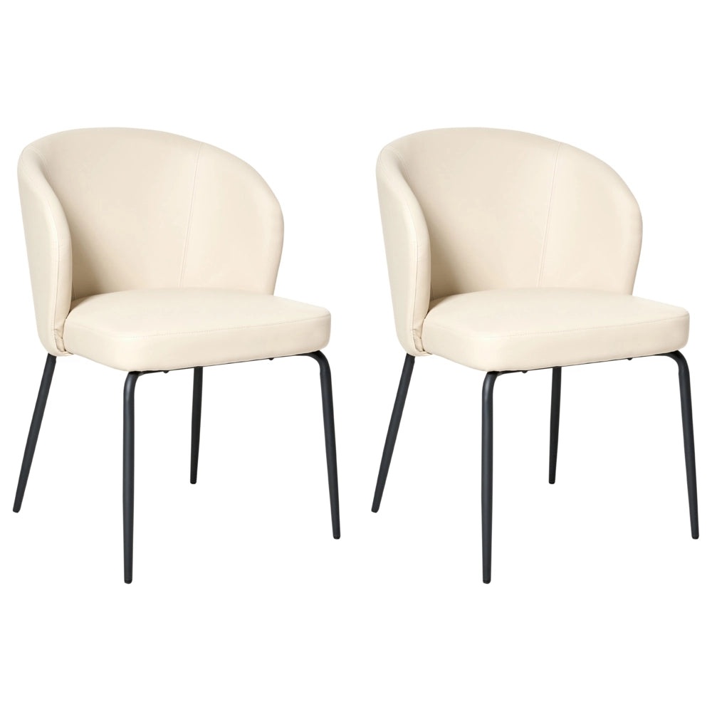 Set di 2 Sedie da Pranzo Rivestimento in Similpelle Seduta Imbottita Gambe in Ferro Beige Chiaro