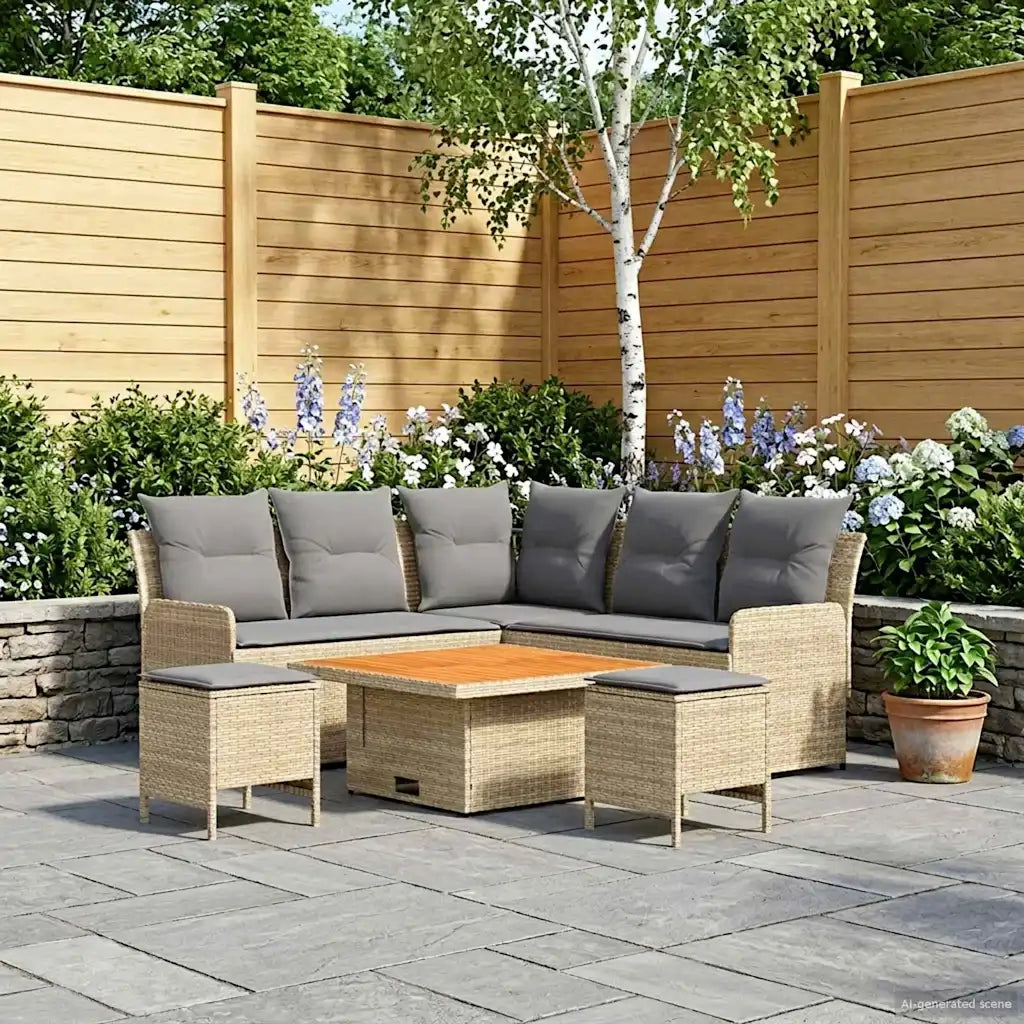 Set di Mobili 6 pcs Beige e Grigio Chiaro Rattan in PE