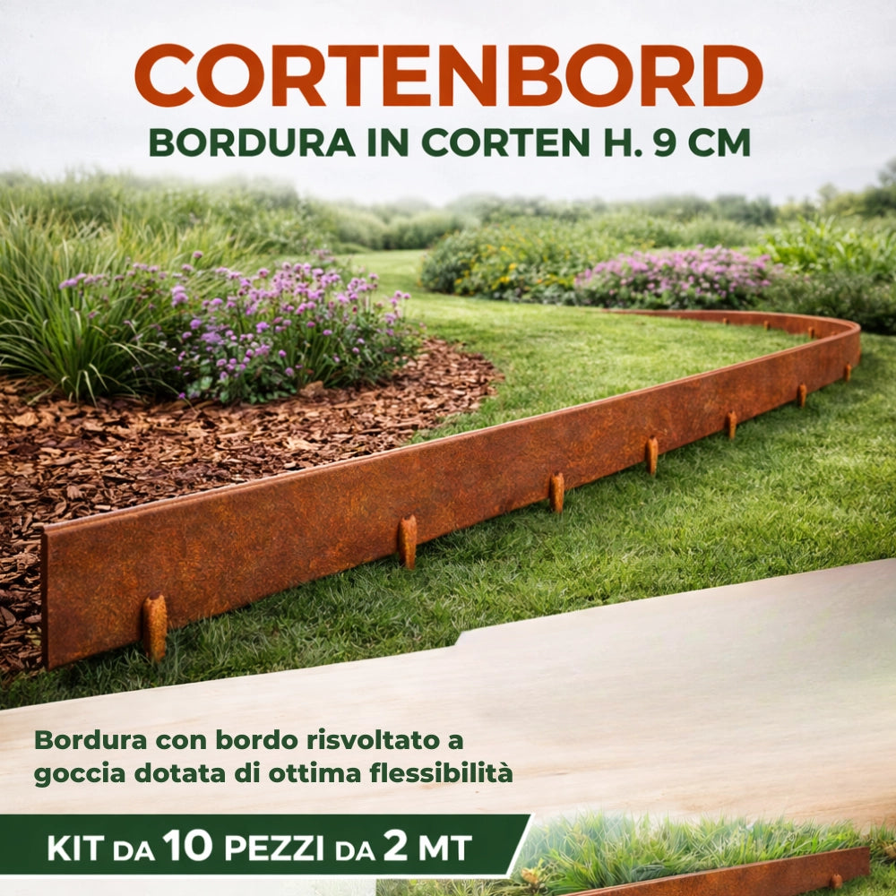 Bordura flessibile in acciaio cortenbord 2 mt con giunti viteria e chiavetta pezzi 10