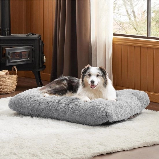 Letto per cani grande, materasso per cani con piumino rilassante, cuscino per cani con superficie antiscivolo, 88 x 58 cm, grigio