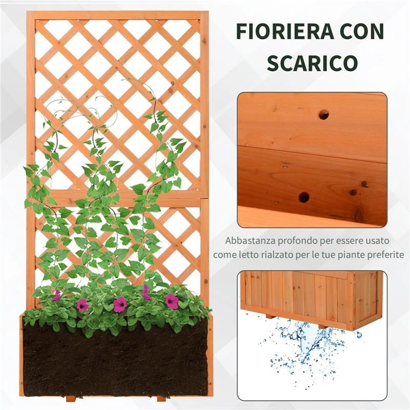 FIORIERA DA ESTERNO IN LEGNO CON SPALLIERA A GRIGLIA PER RAMPICANTI 72.5L X 31.5P X 149.5A CM IN LEGNO