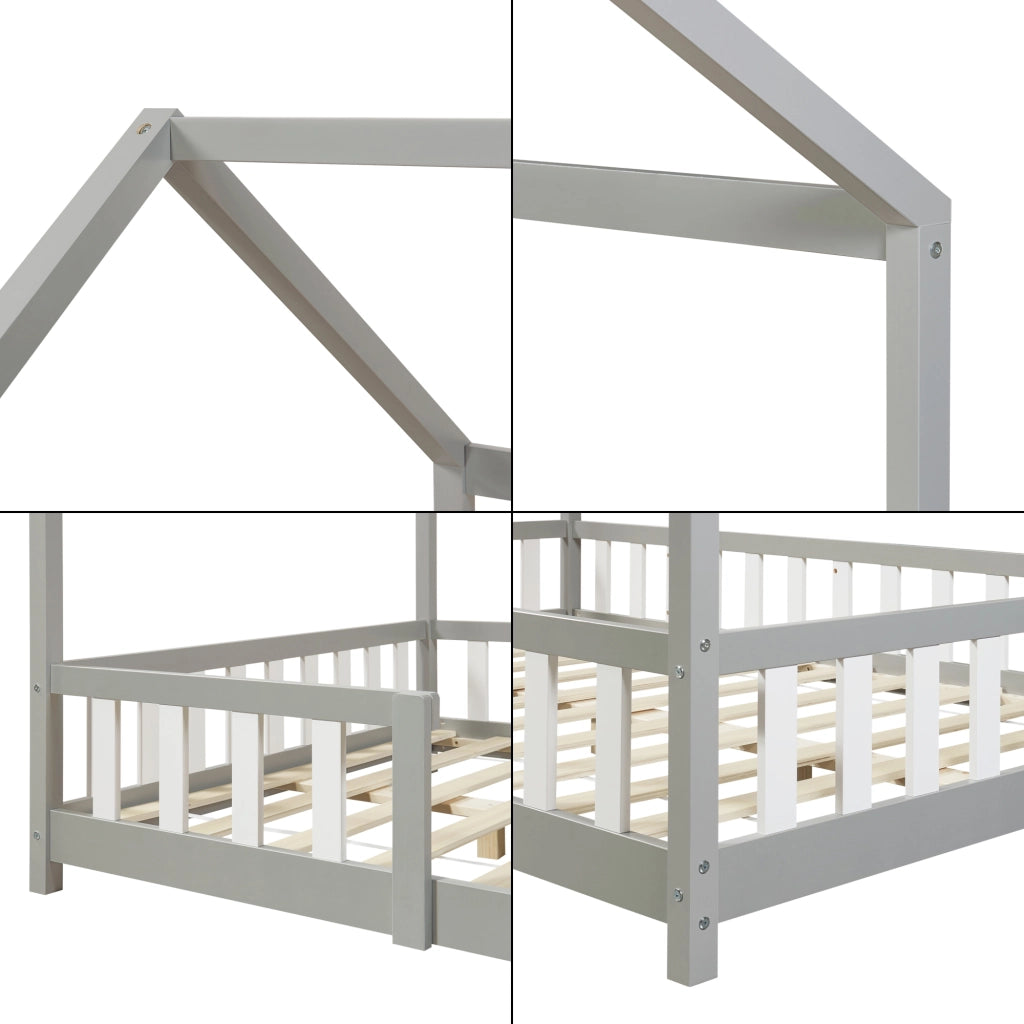 Letto per Cameretta Sisimiut a Forma di Casetta 140x200 cm Grigio chiaro / Bianco [en.casa]