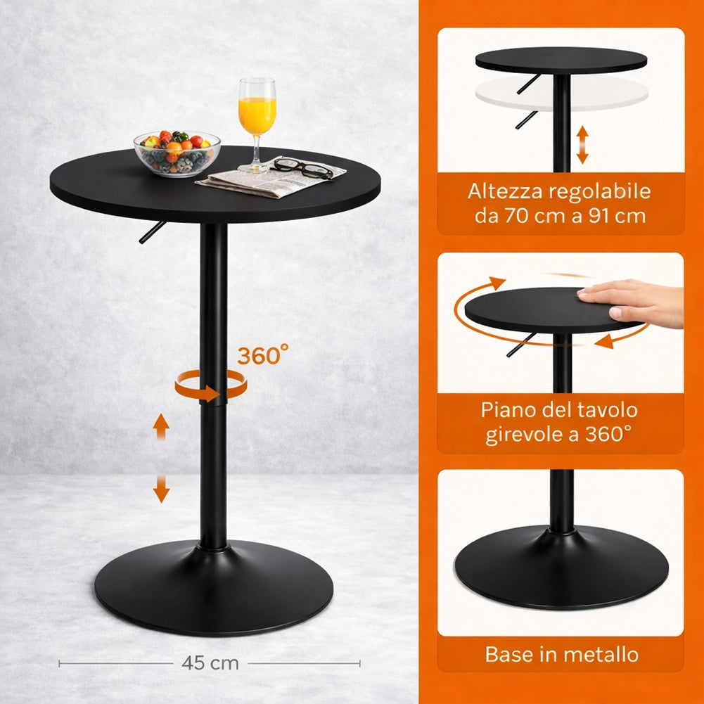 Tavolo Bar Girevole 60 cm Altezza Regolabile 70-91 cm Moderno Cucina Nero