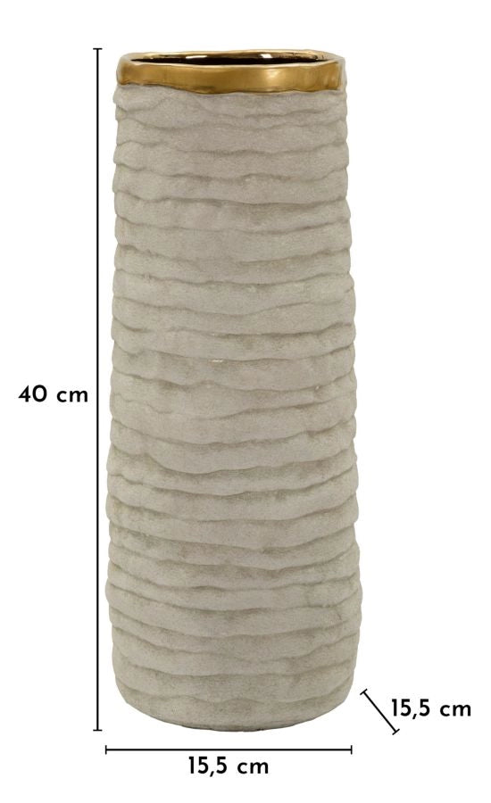 Vaso Lima Open Ø15,5x40 cm in Ceramica Grigio e Oro