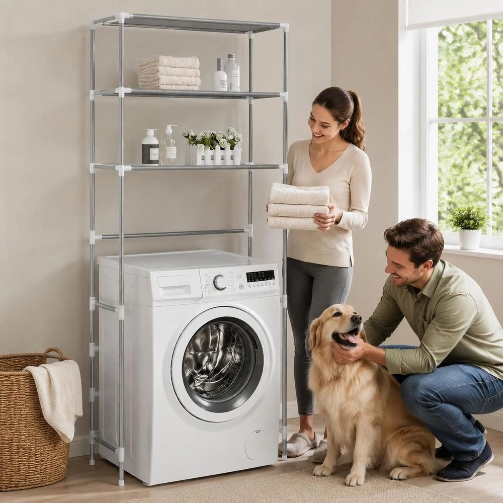Washing Machine Shelf 3 Shelves Silver 69x28x169 Cm