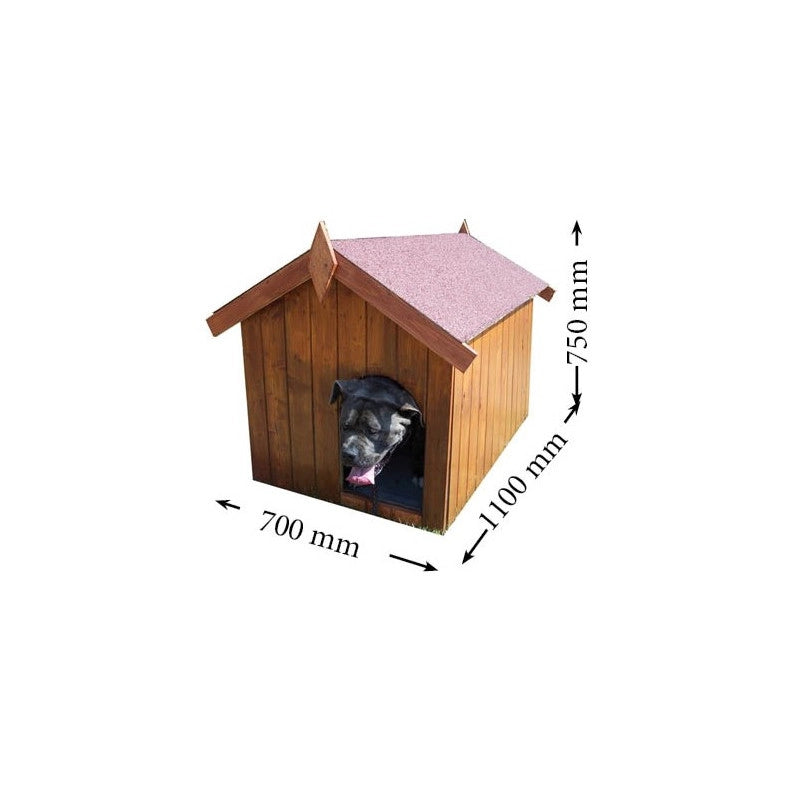 Cuccia da esterno per cani taglia piccola in legno 70x110 cm – tetto a guaina – spessore 16 mm – NC0711.01 Foresta