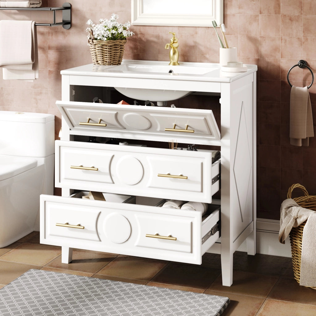 MOBILE BAGNO 81x46,5x86,5 cm Bianco in MDF con lavabo in ceramica
