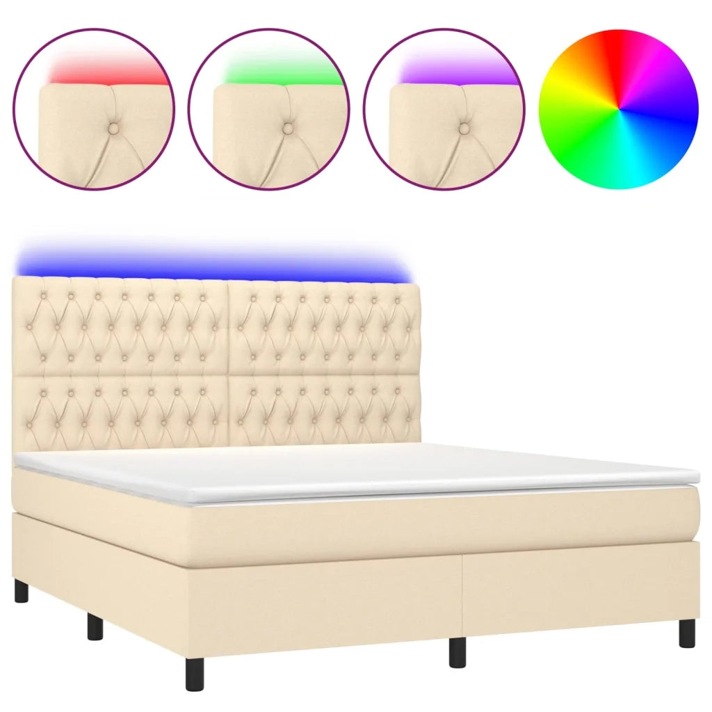 Letto a Molle con Materasso e LED Crema 160x200 cm in Tessuto cod mxl 35343