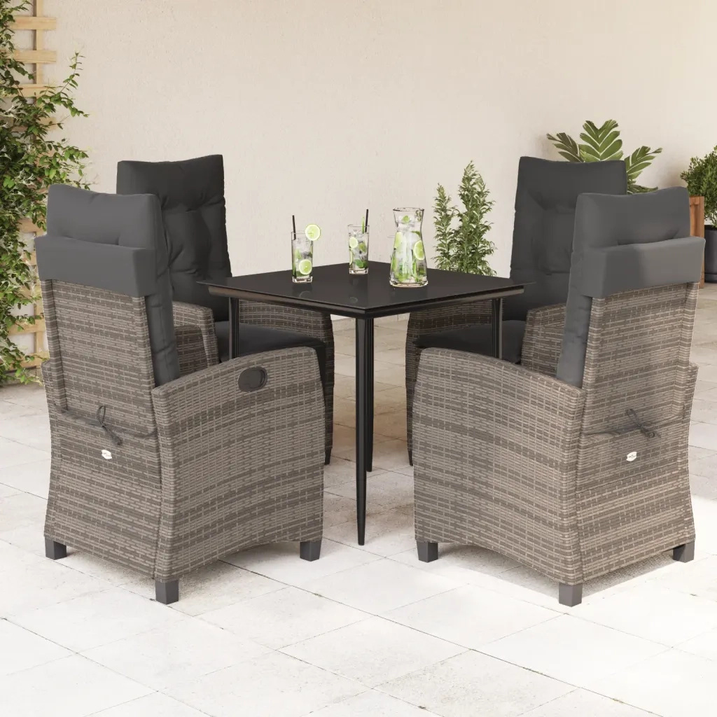 Set da Pranzo da Giardino 5 pz con Cuscini in Polyrattan Grigio 3212784