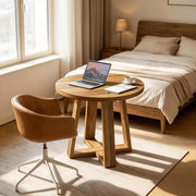 Tavolo rotondo per 2-4 persone in MDF, stile rustico moderno, per ufficio e sala riunioni, marrone, diametro 80 cm