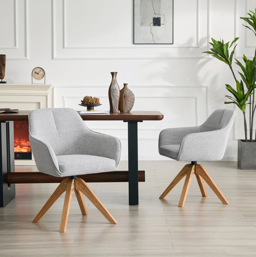 Set di 2 sedie da pranzo girevoli a 360° in stoffa e legno grigio