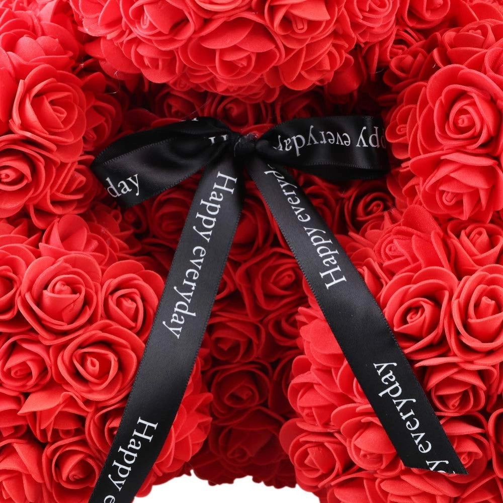 Trade Shop - Orsacchiotto Orsetto Orso Di Rose Con Fiori Artificiali Da 25cm San Valentino -