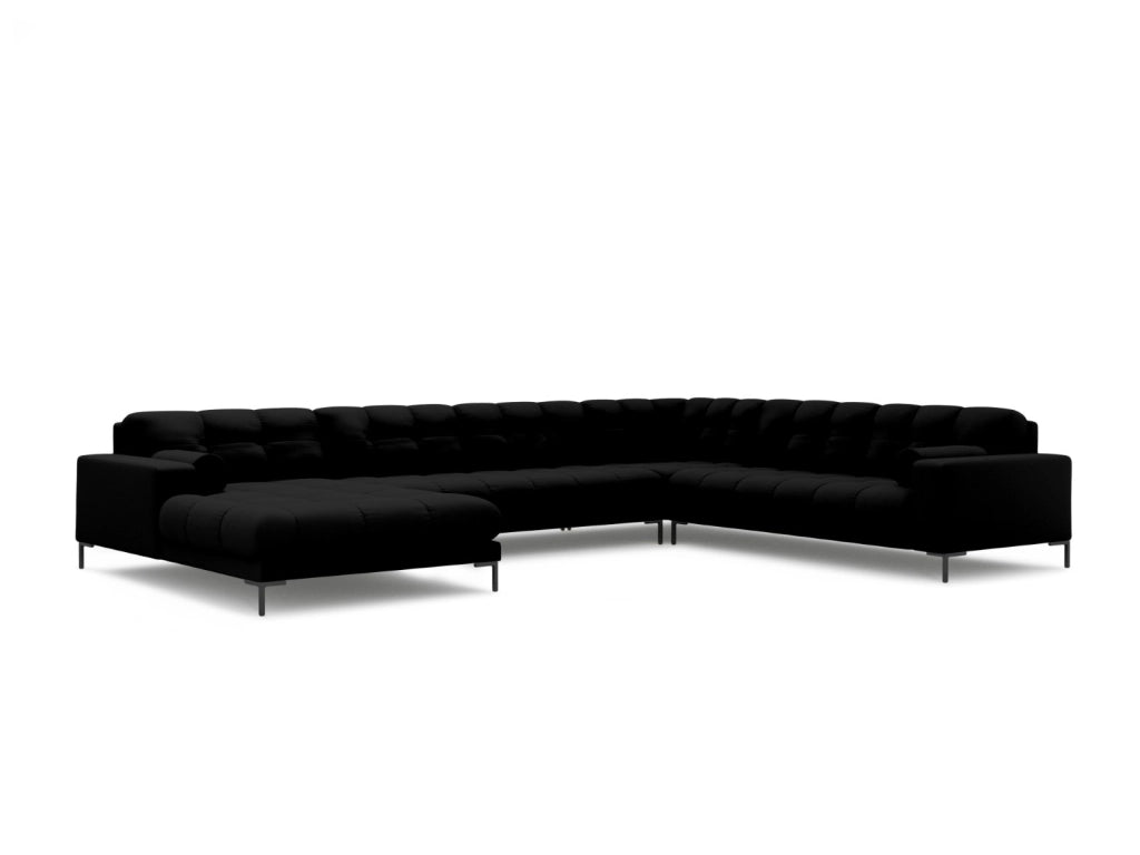 Cosmopolitan Design - Divano panoramico destro "Bali" 7 posti in tessuto strutturato nero 
