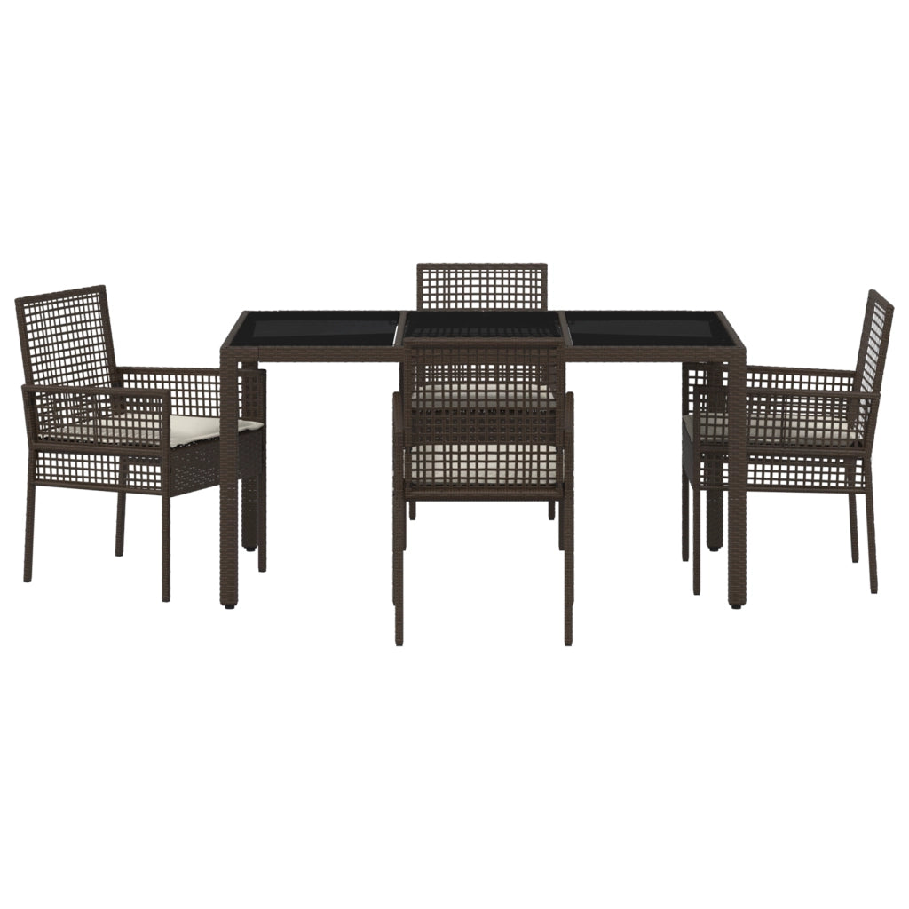 Set da Pranzo da Giardino a 5 Pezzi con Cuscini Rattan Polietilene Marrone