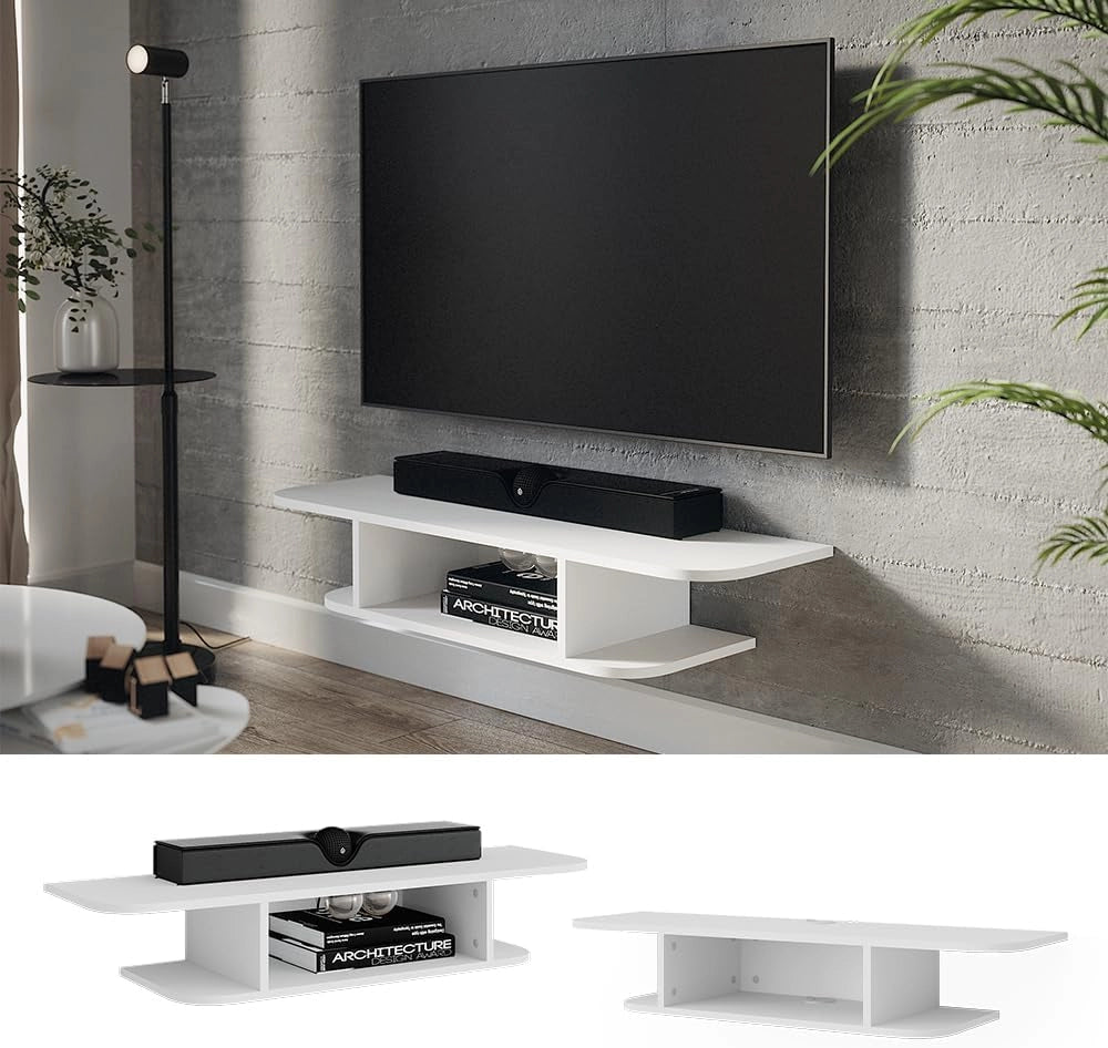 Mobile tv Lorio, Bianco, 105 x 18.2 cm Scomparti aperti, per la conservazione di dispositivi multimediali e accessori