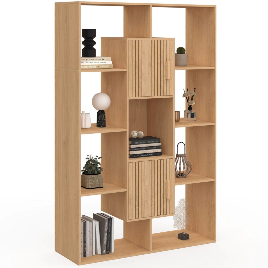 IDMarket - Libreria COLETTE con 11 scomparti e 2 scomparti JULIETTE effetto doghe 143 cm