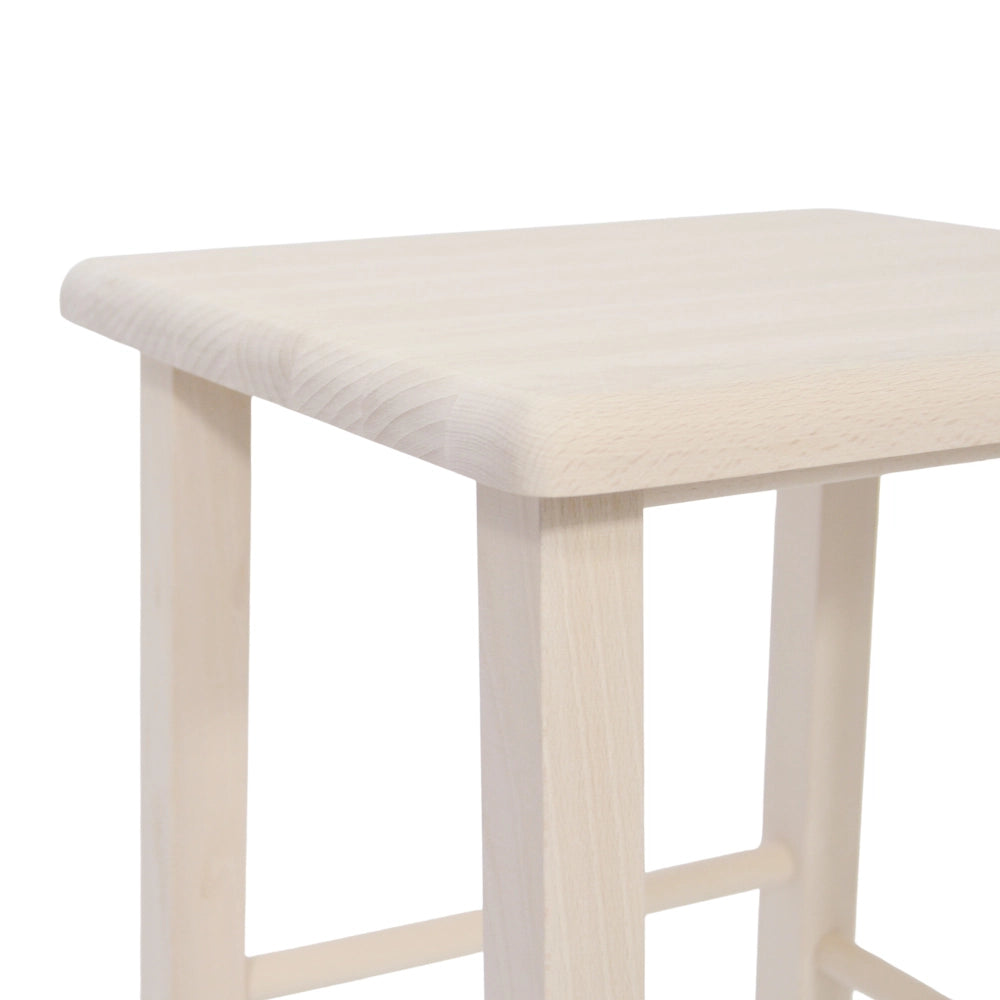 Sgabello alto 73 cm in legno grezzo con seduta quadrata in legno massello