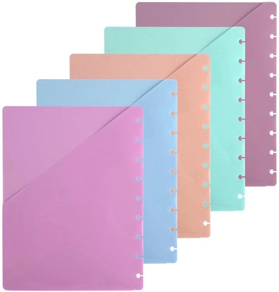 Blocchi di appunti multicolor - 5 pezzi - Legati con cerniera - Accessori per quaderno - Materiale plastico - 28,2 x 23,5 cm - Blocchi di appunti per scheidi