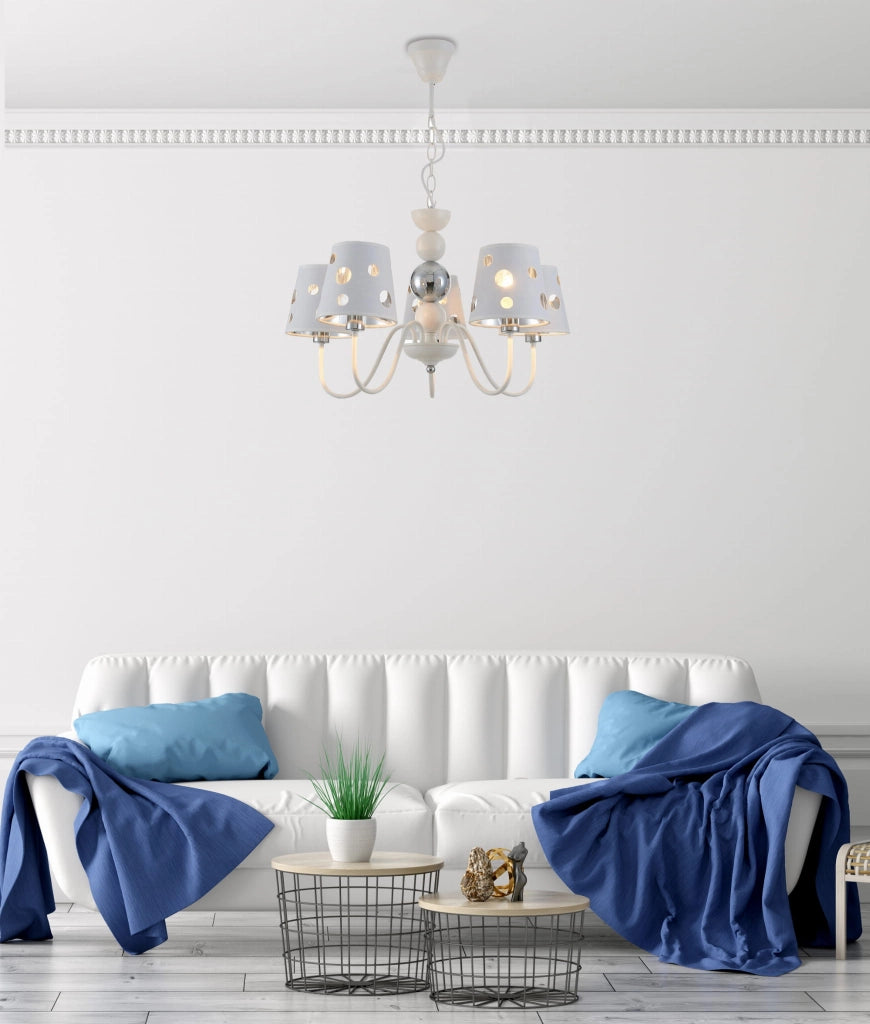 Lampadario Candellux Batley 5xE14 bianco/argento Ø58cm